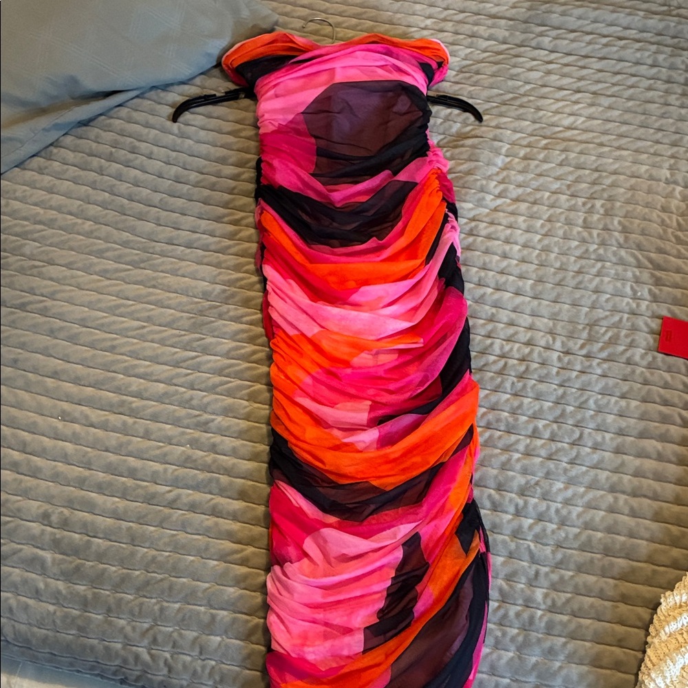 House of CB Vibrant Strapless Dress in Pink and Orange